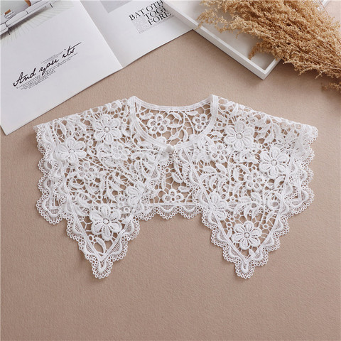 Linbaiway 2022 Lace Chiffon Doll Fake Collar Ladies Shawl Wrap Removable Detachable Embroidered False Collar Clothes Accessory ► Photo 1/6