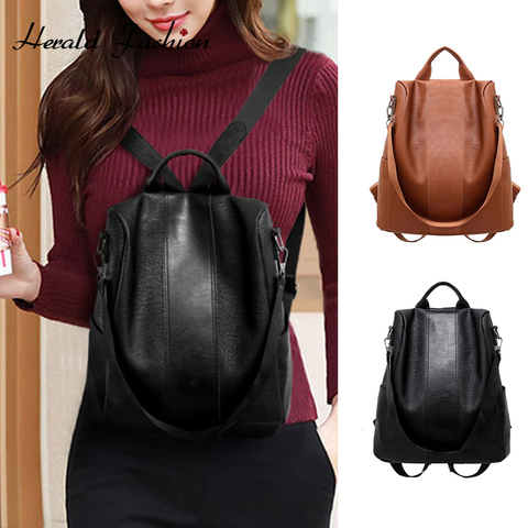 New Fashion Women Anti-Theft Backpack Vintage Leather Backpacks for Teenager Girls Preppy School Bagpack Female Travel Bags ► Photo 1/5