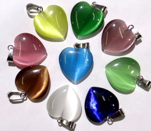 Natural stone heart Quartz Crystal aventurine tiger eye Opal Cat eyes pendants for diy jewelry making necklace Accessories12pcs ► Photo 1/6