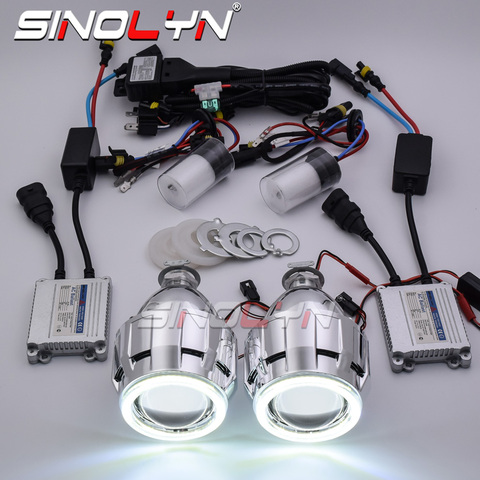 Sinolyn HID Projector Headlight Lenses Angel Eyes Bi-xenon Lens Full Kit Running Lights For H7 H4 Car Accessories Retrofit Style ► Photo 1/6