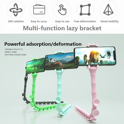 Phone Holder Cute Worm Lazy Bracket Mobile Phone Holder Flexible Rubber Octopus Wall Desktop 360 Degree Rotatable Suction Cup ► Photo 1/1