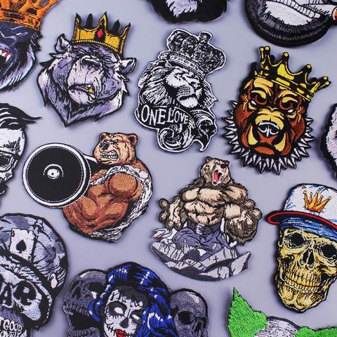 Buy Online Bear Patch Embroidered Patches For Clothing King Lion Anime Patch Iron On Patches On Clothes Zombie Bride Punk Stickers Stripe Alitools