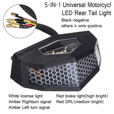 12V 5 In 1 Universal Motorcycle ATV LED Rear Tail Brake Stop Indicator Signal Lamp Turn Signal Light Retro License Plate Light ► Photo 1/6