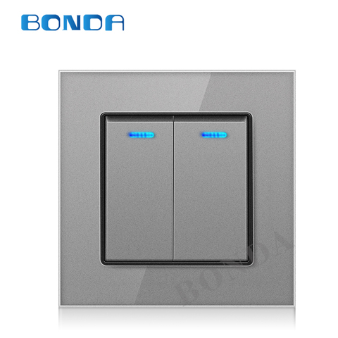 BONDA wall switch, EU standard, white crystal, tempered glass panel, lamp switch, Ac110-220v, 1gang 2way, wall lamp, key switch ► Photo 1/6