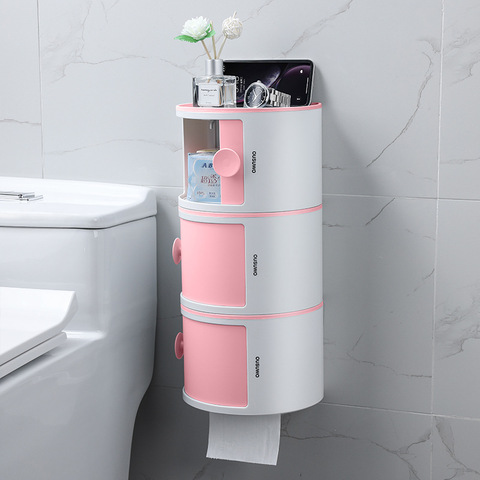 Bathroom Tissue Box Makeup Storage Hole-Free Creative Waterproof Paper Chart Drum Toilet Storage Rack paper towel holder ► Photo 1/5