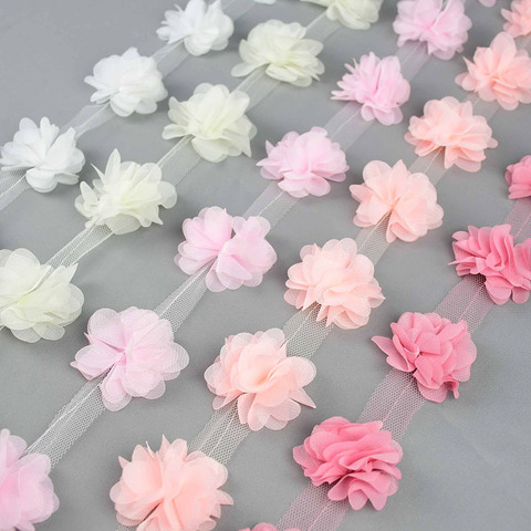 2Yards 24Pcs Flowers 3D Chiffon Cluster Flowers Lace Dress Decoration Lace Fabric Applique Trimming DIY Crafts Sewing Supplies ► Photo 1/6