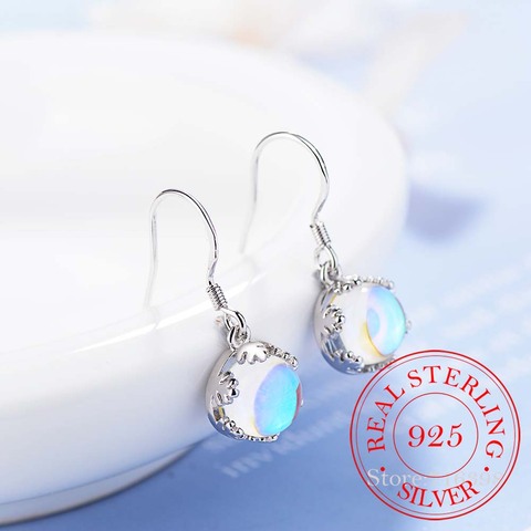 925 Sterling Silver Round Moonstone Drop Earrings Hypoallergenic For Women Fashion Wedding Gift Jewelry ► Photo 1/6