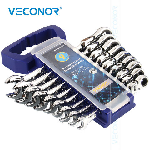 9Pcs Ratchet Wrench Set of Keys Spanner 72 Teeth Mirror Polish Flexible Head Plastic Rack WRENCH ALL for Car Repair Tool Ratchet ► Photo 1/6