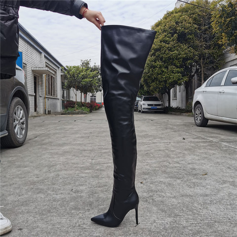 Paris Stiletto Leather Women Thigh High Crotch Dance Boots Pointed Toe Sexy Ladies High Heel Runway Trendy Shoe Woman Overknee ► Photo 1/6
