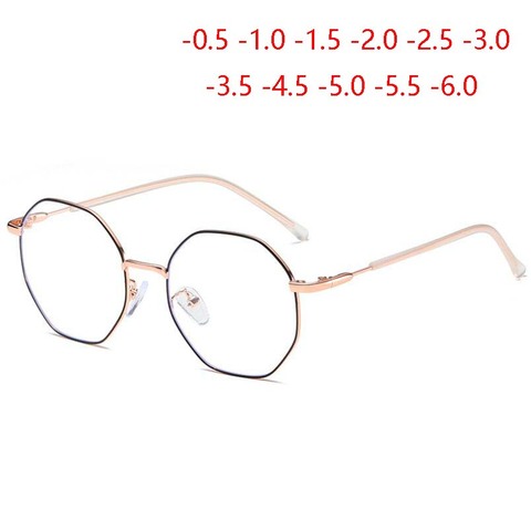 1.56 Refractive index Prescription Lens Graduated Eyeglasses Polygon Stainless Steel Finished Myopia Glasses -0.5 -1.0 To -6.0 ► Photo 1/6