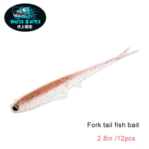 WATER SNIPER 2.8in 12pcs/Lot 3D Eyes Double Colors Forked Tail Soft Lure Jig Head  Fishing Tackle ► Photo 1/5