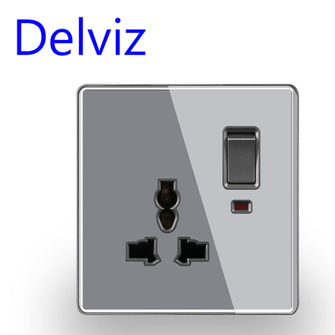 Delviz EU/UK Standard universal power socket, crystal glass panel, switch control socket, 13A Multifunctional 3-hole wall outlet ► Photo 1/2