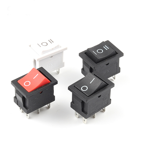 5 PCS KCD2 ON-OFF-ON ON-ON Power Switch Boat 6Pin 21X15mm DPDT Black White Push Button rocker Switch 6A/250VAC 10A/125VAC ► Photo 1/6