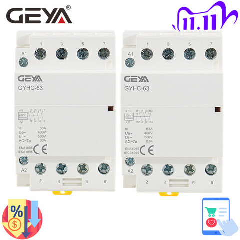 GEYA 4P 63A 4NO or 2NC2NO 220V/230V 50/60HZ Din Rail Household AC Modular Contactor ► Photo 1/6