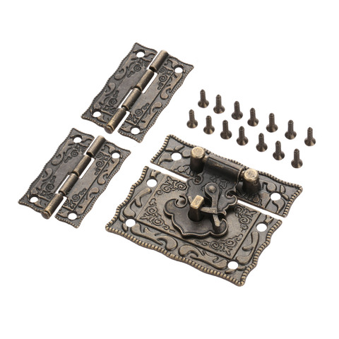 Antique Bronze Padlock Lock Jewelry Wood Box Latch Hasp Clasp +2pcs Suitcase Cabinet Hinge Vintage Furniture Decorative Hardware ► Photo 1/6