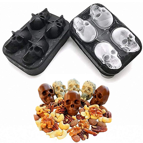 Whiskey Wine Cocktail Ice Cube 3D Skull Silicone Mold Ice Cube Maker Trays Molds 