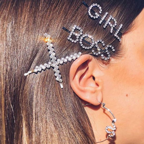 Hot Women Crystal Rhinestone Words Hairpin Hair Clips Barrette Hair Accessories