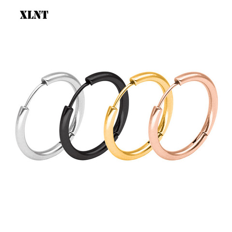 XLNT 1 Pair Small Hoop Earrings Stainless Steel Circle Round Huggie Hoop Earrings for Women Men Ear Ring Ear Bone Buckle ► Photo 1/4