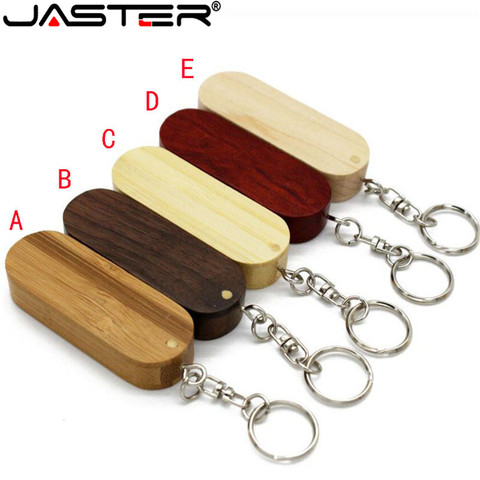 JASTER Wooden rotatable USB flash drive 4GB 16GB 32GB 64GB U disk memory stick with metal keychain gifts 1PCS free custom logo ► Photo 1/6