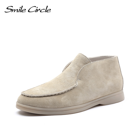 Smile Circle/Spring  Women Genuine Leather Nude Flats Casual Shoes Slip-On Penny loafers Autumn Ladies Lazy shoes ► Photo 1/6