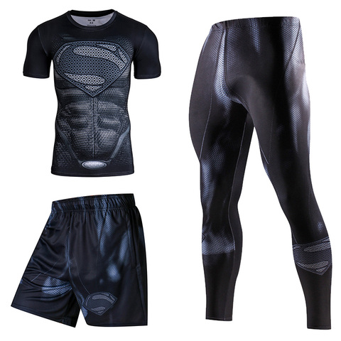 Men Sports suits Sportswear Compression Suits Superhero Running Sets Training Clothes Gym Fitness Tracksuits Rashguard  Workout ► Photo 1/6