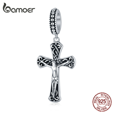 bamoer 925 Sterling Silver Retro Jesus Cross Pendant Charm for Women Jewelry Making Bracelet or Necklace Accessories SCC1407 ► Photo 1/6