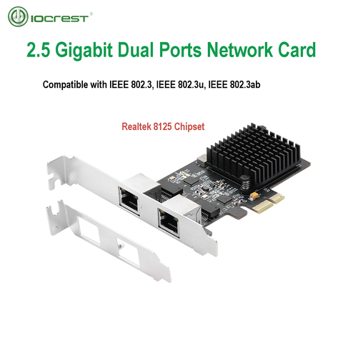 IOCREST 2.5GBase-T Gigabit Network Adapter with 2 Ports 2500Mbps PCIe 2.5gb Ethernet Card RJ45 LAN Controller Card ► Photo 1/6