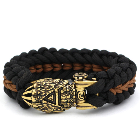 Nordic Viking bear paw odin rune paracord bracelet - stainless steel with valknut gift bag ► Photo 1/6