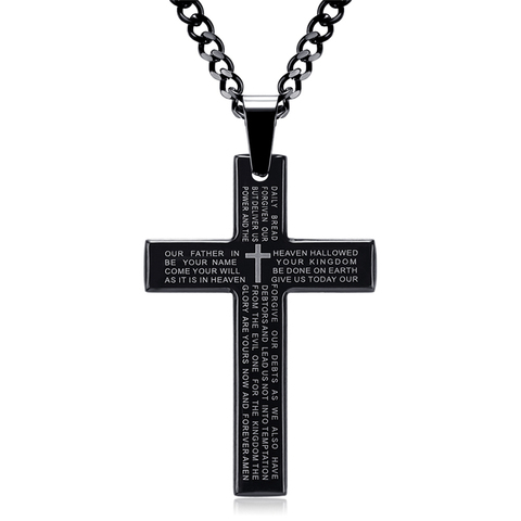 Retro Christian Jesus Single Titanium Scripture Cross Necklace Stainless Steel Black Prayer Choker Cross Pendants For Men Colar ► Photo 1/6