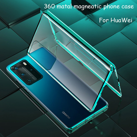 Double Side 360 Degree Magnetic Adsorption Glass Case For Huawei P30 P40 P20 Lite Pro For Honor 30 20 9X Nova 6 7 SE Case Cover ► Photo 1/6