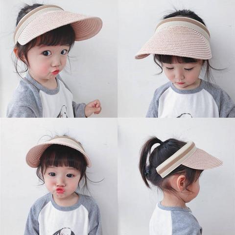 Kids Summer Wide Brim Outdoor Anti-UV Topless Sunhat Visor Cap Beach Straw Hat ► Photo 1/6