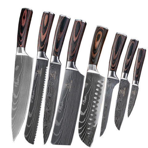 DAOMACHEN 8 sets kitchen knives Laser Damascus pattern chef knife Sharp Santoku Cleaver Slicing Utility Knives Free shipping ► Photo 1/6