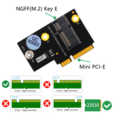 M.2 Adapter for NGFF key E to Half-size Mini PCI-E Expansion Card for WiFi6 AX200, 9260, 8265 ,8260 ,7265 Card and Y510P Model ► Photo 1/6