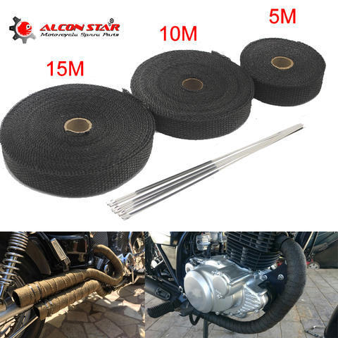 Alconstar- 5M/10M/15M Motorcycle Exhaust Thermal Tape Header Heat Wrap Manifold Insulation Roll Resistant with Stainless Ties ► Photo 1/6