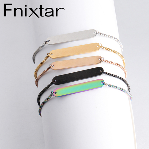 Fnixtar Stainless Steel Mirror Polished Oval Rectangle Blank Bar Bracelet Adjustable Slider Box Chain Bracelets  50pcs/lot ► Photo 1/6