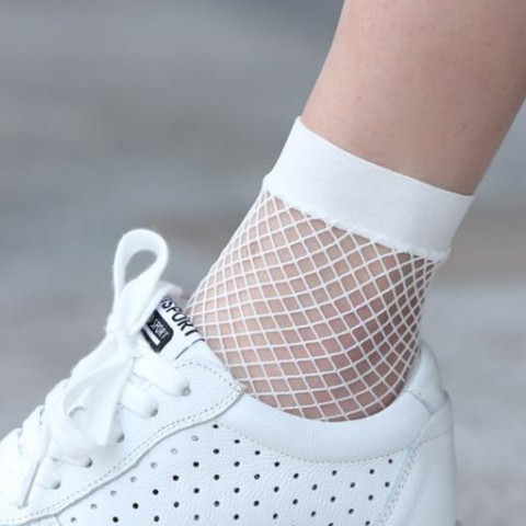 New White Hollow Sock Women Ruffle Fishnet Ankle High Socks Mesh Lace Fish Net Short Socks Hot ► Photo 1/6