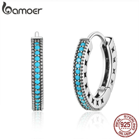 BAMOER Fashion Genuine 925 Sterling Silver Round Circle Hoop Earrings for Women Geometric Earrings Silver Jewelry Gift SCE493 ► Photo 1/6