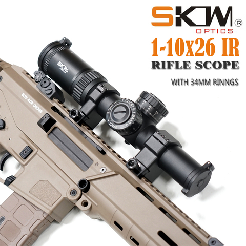 SKWoptics  Hunting 1-10x26 34mm Rifle scopes with 34mm CNC rings Military Tactical reticle shock proof Riflescopes ► Photo 1/6