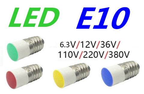 5PCS   Flat top Indicator LED E10 6v~6.3v 12V 24v E10 36V E10 110v 220v 380v instrument bulb 220v E10 380v Flat head Button bulb ► Photo 1/5