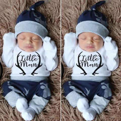 Winter Christmas 3PCS Newborn Baby Boy Clothes Set Costume Little Man Romper Deer Leggings Hat Warm Outfit Infant Clothes ► Photo 1/6