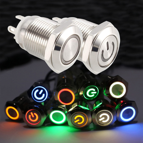 3V 5V 9V 12V 24V 220V Momentary Latching push button switch locked 12mm fixed Push Button waterproof LED metal switch ► Photo 1/6