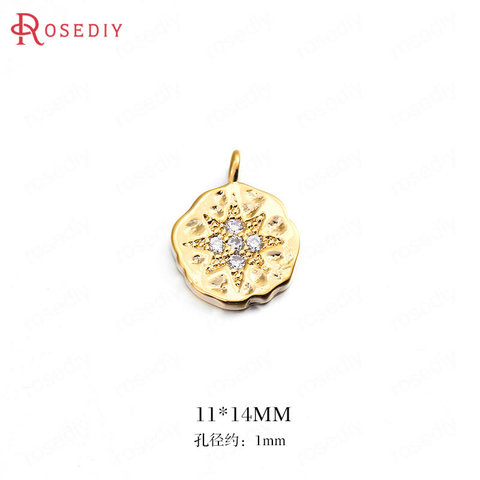 (34419)6PCS 11*14MM Hole 1MM 24K Gold Color Brass with Zircon Star Charms Pendants High Quality Diy Jewelry Findings Accessories ► Photo 1/6