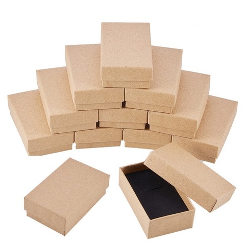 pandahall Cardboard Jewelry Set Box for Ring Necklace Rectangle Tan 8x5x3cm Black 9x7x3mm 12pcs /24pcs ► Photo 1/6