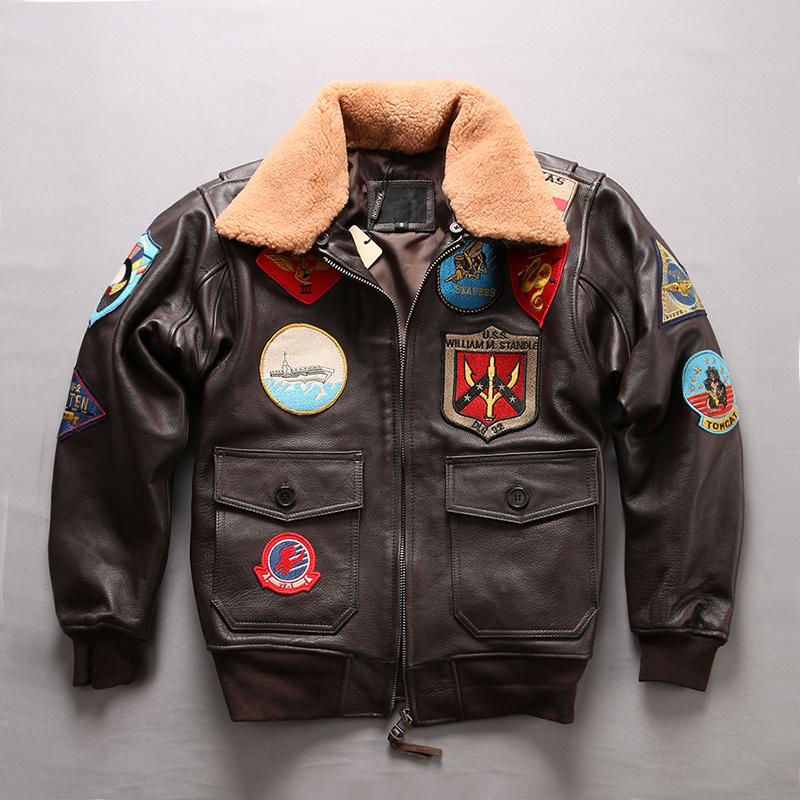 أنا اطمئن تداخل  G1 Men Top Gun Leather Pilot Jacket Plus Size Wool Collar Cowhide American  Army Leather Pilot Coat - Price history & Review | AliExpress Seller -  DAYDAYFASHION LEATHER JACKET Store | Alitools.io