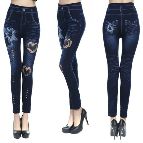 Seamless Imitation Denim Womens Leggings Hollow Out Sexy Legging Women Pant Plus Size 3XL Woman Clothing Pants Legins Trousers ► Photo 1/6