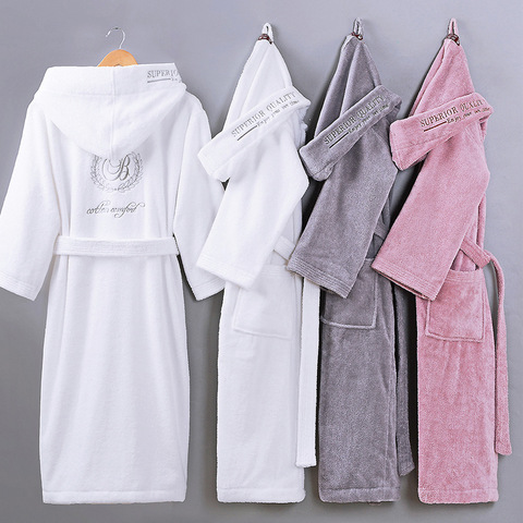 Winter Thick Robe Men Women Toweling Terry Hooded Robe Embroidery Cotton Bathrobe Soft Ventilation Sleeprobe Casual WarmHomewear ► Photo 1/6