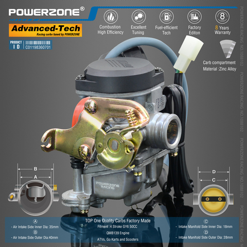 Powerzone  Carburetor PD18J 18mm  CVK  Accelerator Pump Carb For GY6 50CC 139QMB 139QMA Motorcycle  Scooter ATV Quad Buggy ► Photo 1/6