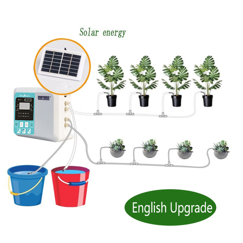 English Intelligent Plant Drip Irrigation System Garden Automatic Watering Device Solar Energy Charging Potted Water Pump Timer ► Photo 1/6