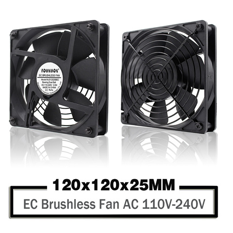 YOUNUON Dual Ball 120mm 12025 EC Brushless Fan AC 110V 115V 120V 220V 240V Axial Fan 120x 120x 25mm Comes with Srews/Grill ► Photo 1/6