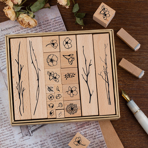 20 Pcs/Lot Vintage Flowers Branch Decoration Stamp Wooden Rubber Stamps for Scrapbooking Stationery DIY Craft Standard Stamp ► Photo 1/5